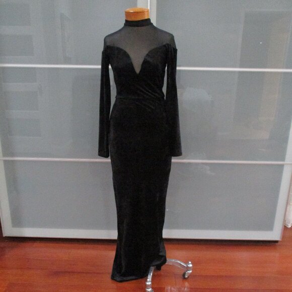 Lulus Plunging Neckline Long Sleeve Velvet Maxi Dress / Gown - Picture 1 of 6